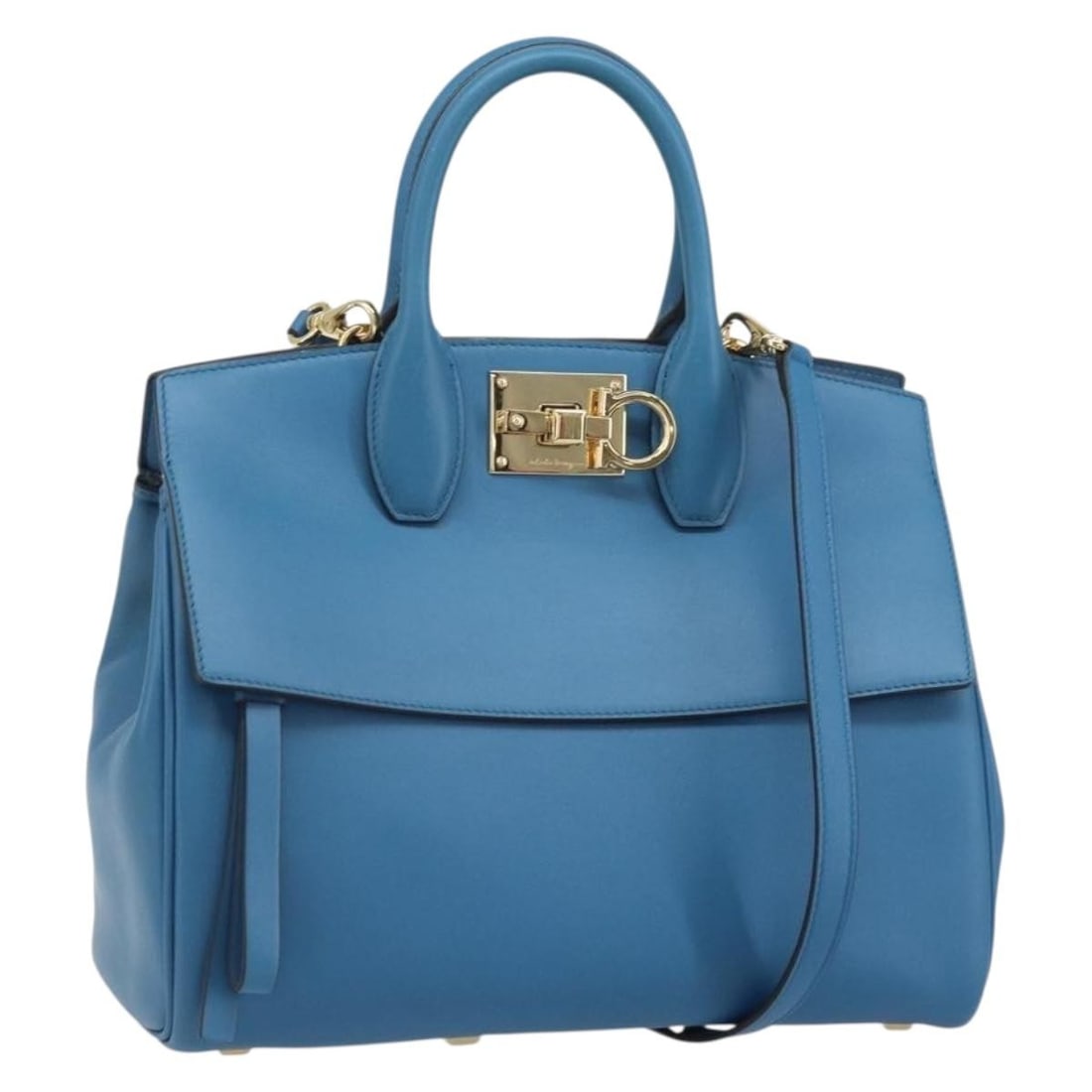 Salvatore Ferragamo Gancini Studio Blue Leather Convertible Handbag with Strap (1 of 18)