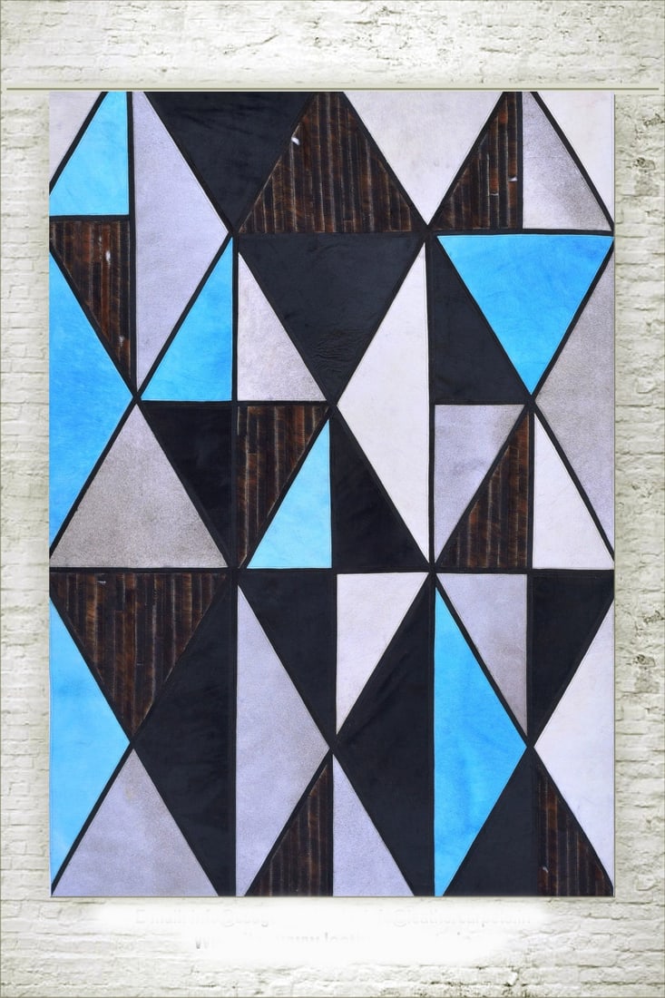 Contemporary Geometric Patchwork Cowhide Leather Rug Multi-Tone 3FT x 5FT (1 of 1)