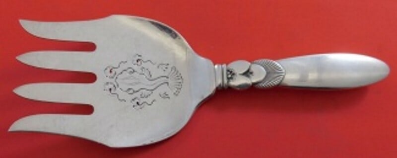 Georg Jensen Cactus Sterling Silver Fish Serving Fork 8 Inch (1 of 2)