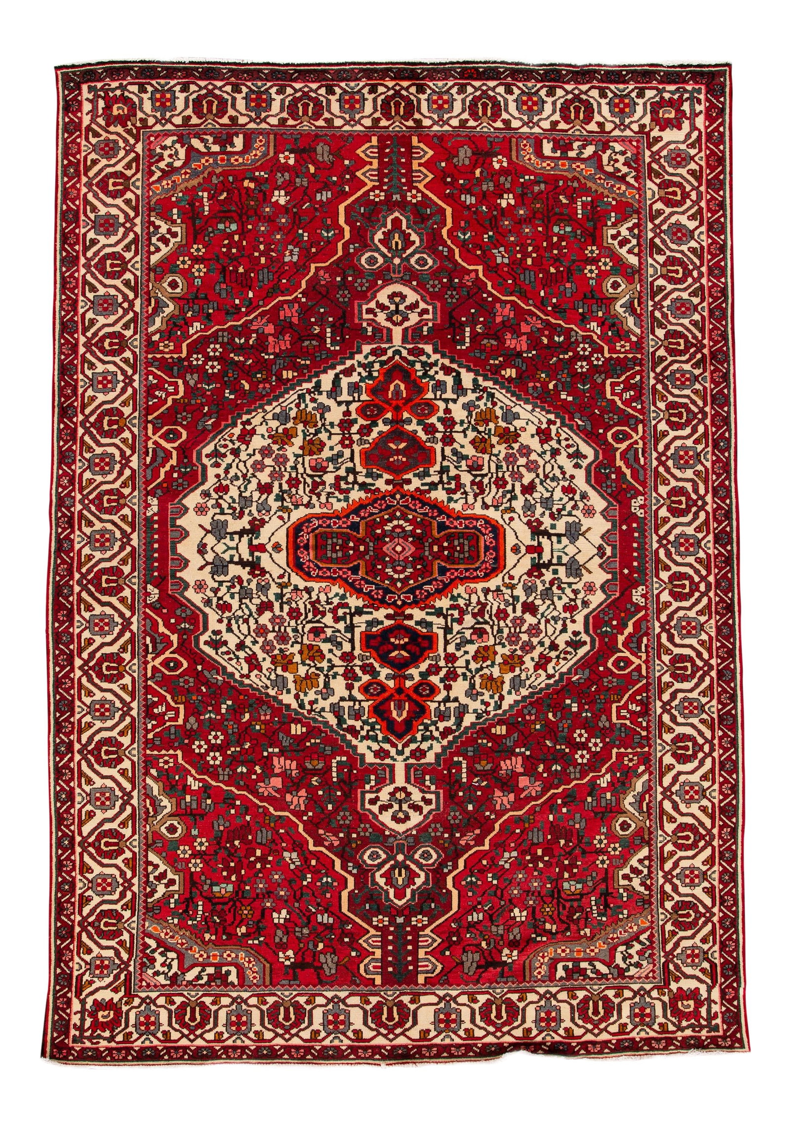 Mid 20th Century Vintage Persian Bakhtiari Wool Rug 7'0 x 9'10 Red Medallion Design: Mid 20th Century Vintage Persian Bakhtiari Wool Rug 7'0 x 9'10 Red Medallion Design This exquisite mid-20th century vintage Persian Bakhtiari rug features a stunning medallion design set against a ric