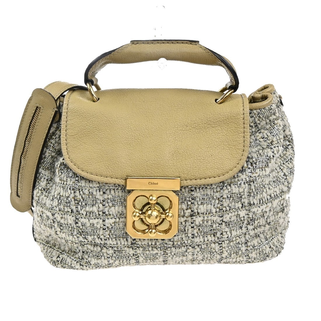 Chloe Elsie Beige Tweed and Leather Shoulder Bag from Italy: Chloe Elsie Beige Tweed and Leather Shoulder Bag from Italy The Chloe Elsie Shoulder Bag is crafted from tweed and features a beige color, designed for female use. Made in Italy, this bag offers a sty