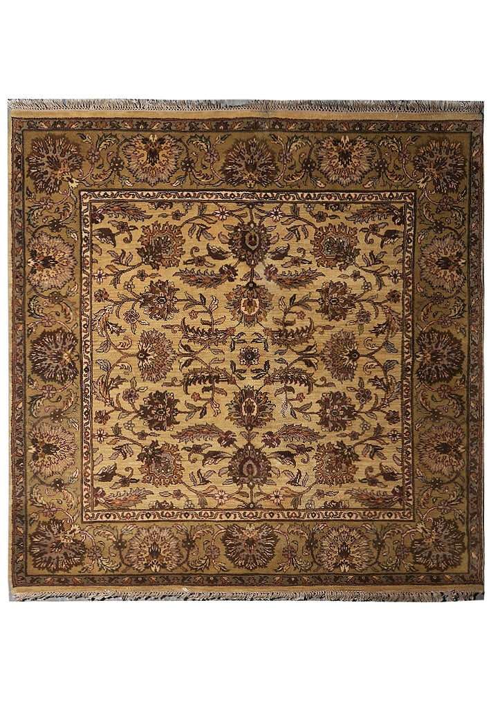 6 x 6 Handmade Jaipur Wool Area Rug Mahal Pattern India: 6 x 6 Handmade Jaipur Wool Area Rug Mahal Pattern India Free continental US Shipping This 6 x 6 handmade Jaipur square wool rug is crafted by skilled artisans in India, featuring a hand-knotted constr