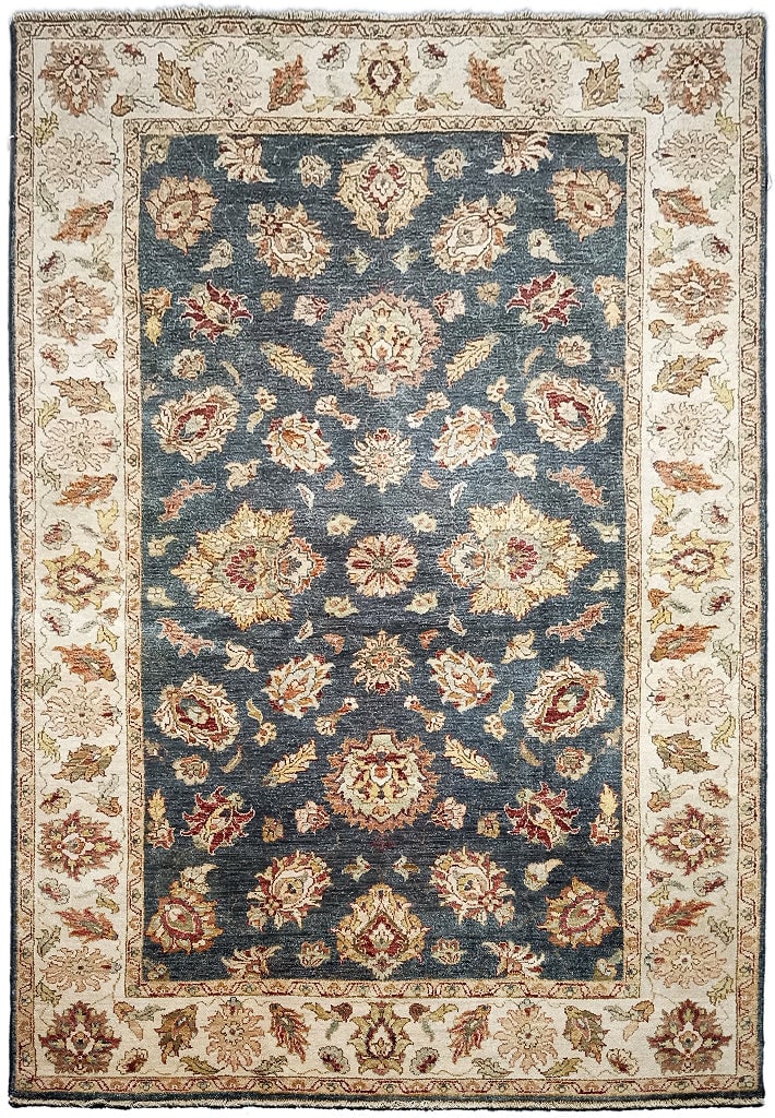 5' x 8' Navy Vegetable Dyed Chobi Rug Handmade Wool Floral Design (1 of 9)