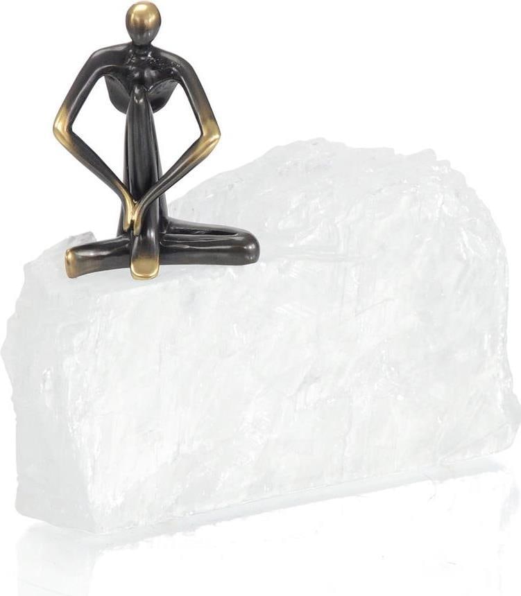 John-Richard Man on Edge II Brass Sculpture with Selenite Stone (1 of 1)
