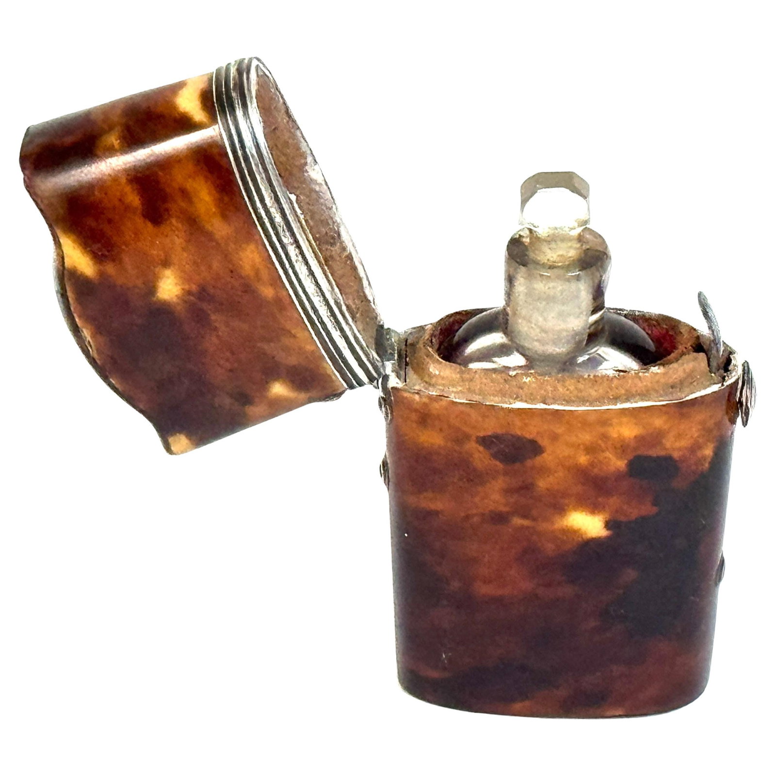 18th Century Tortoiseshell Silver-Mounted Perfume Etui with Glass Bottle (1 of 14)