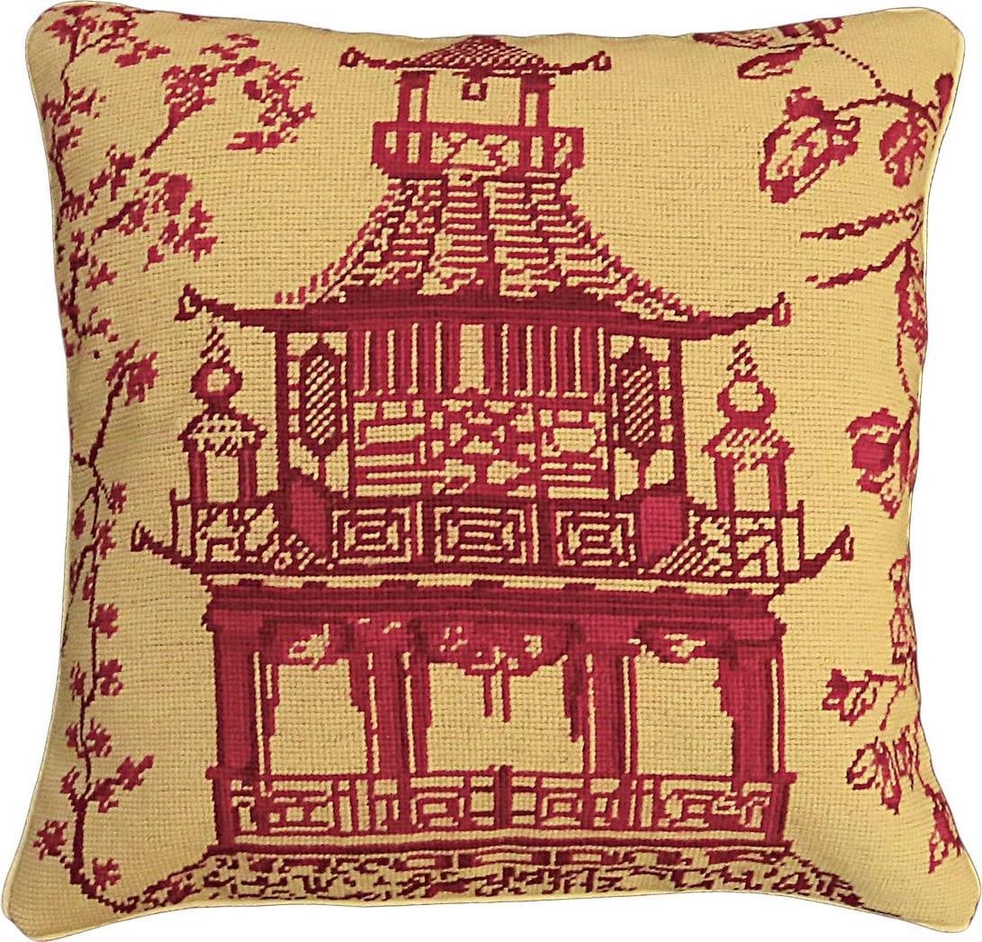 Chinoiserie Red Pagoda Wool Pillow 18x18 by Williamsburg (1 of 2)
