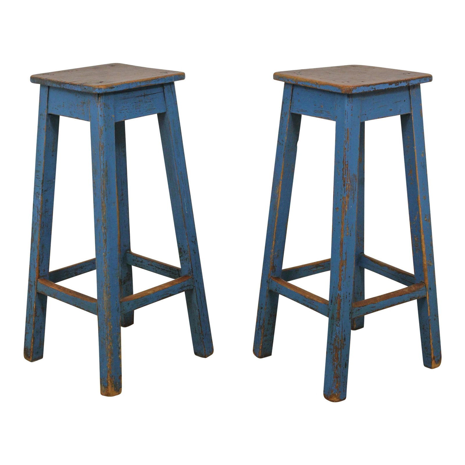 Charming Blue Distressed Handcrafted Primitive Counter Stools Pair 14.5x30.5 (1 of 10)