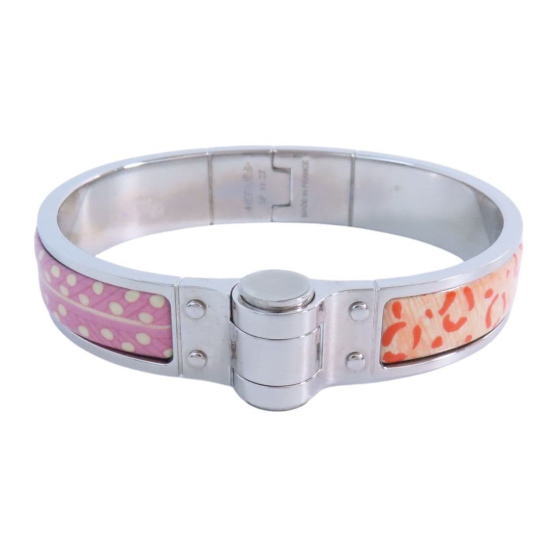 HERMES Hinged Bangle Bracelet Multicolor Enamel Pink Orange (1 of 15)