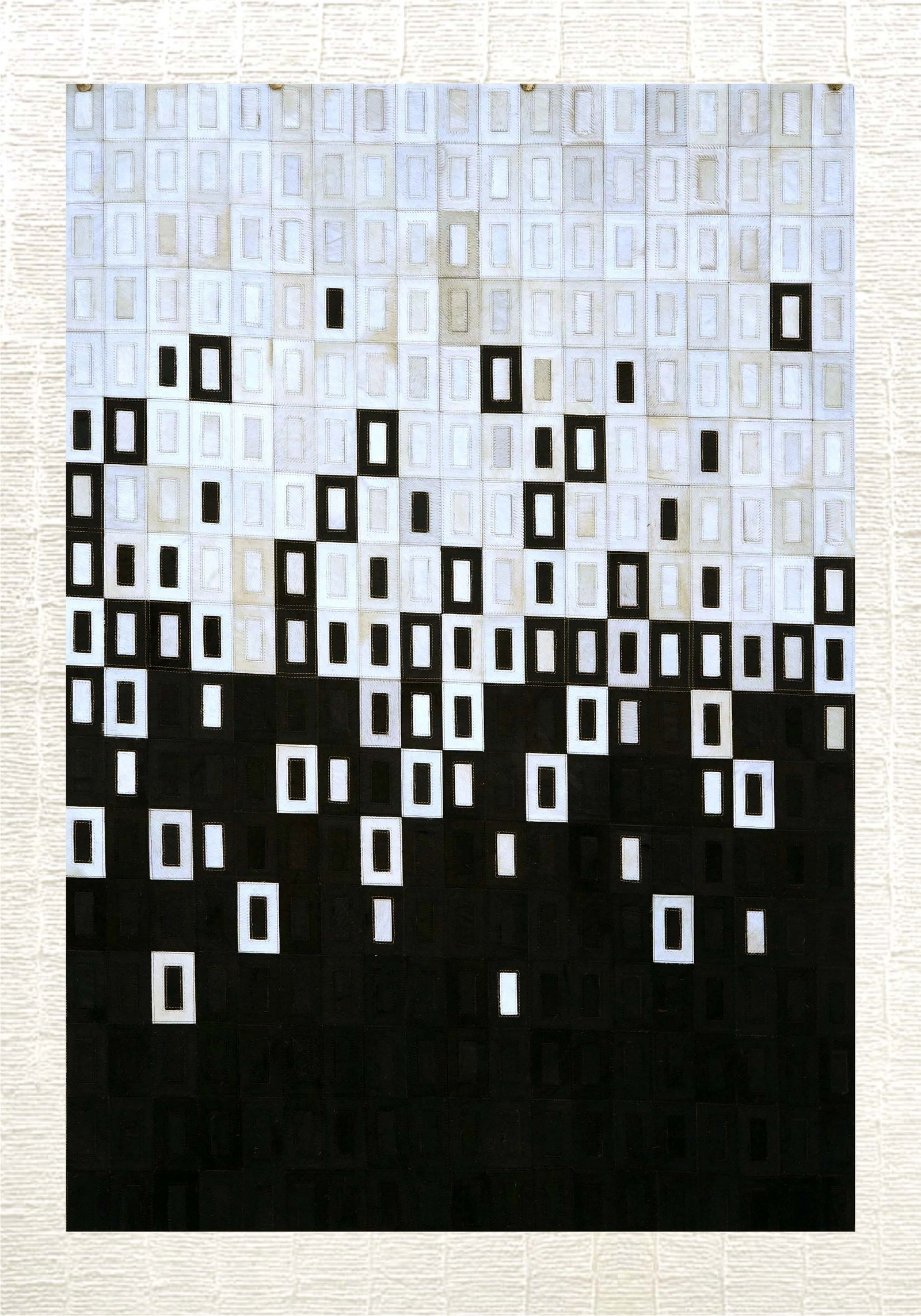 Abstract Mosaic Hand Stitched Cowhide Leather Area Rug 3FT x 5FT (1 of 1)