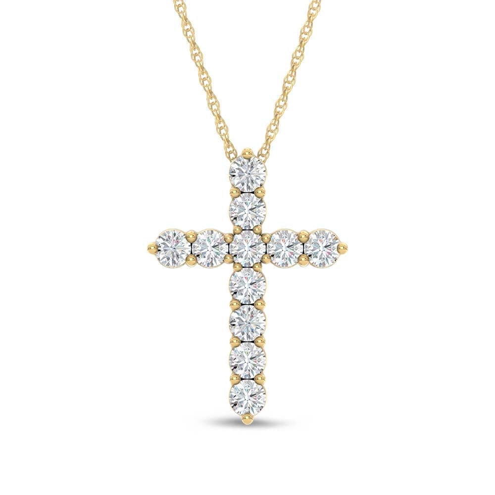 10K Yellow Gold Lab Grown Diamond 7/8 Ct.Tw. Cross Pendant: 10K Yellow Gold Lab Grown Diamond 7/8 Ct.Tw. Cross Pendant Elegant 10K Yellow gold cross pendant featuring lab-grown diamonds totaling 7/8 carat total weight. 10k Yellow Gold Stone Color: D-f Stone Cl