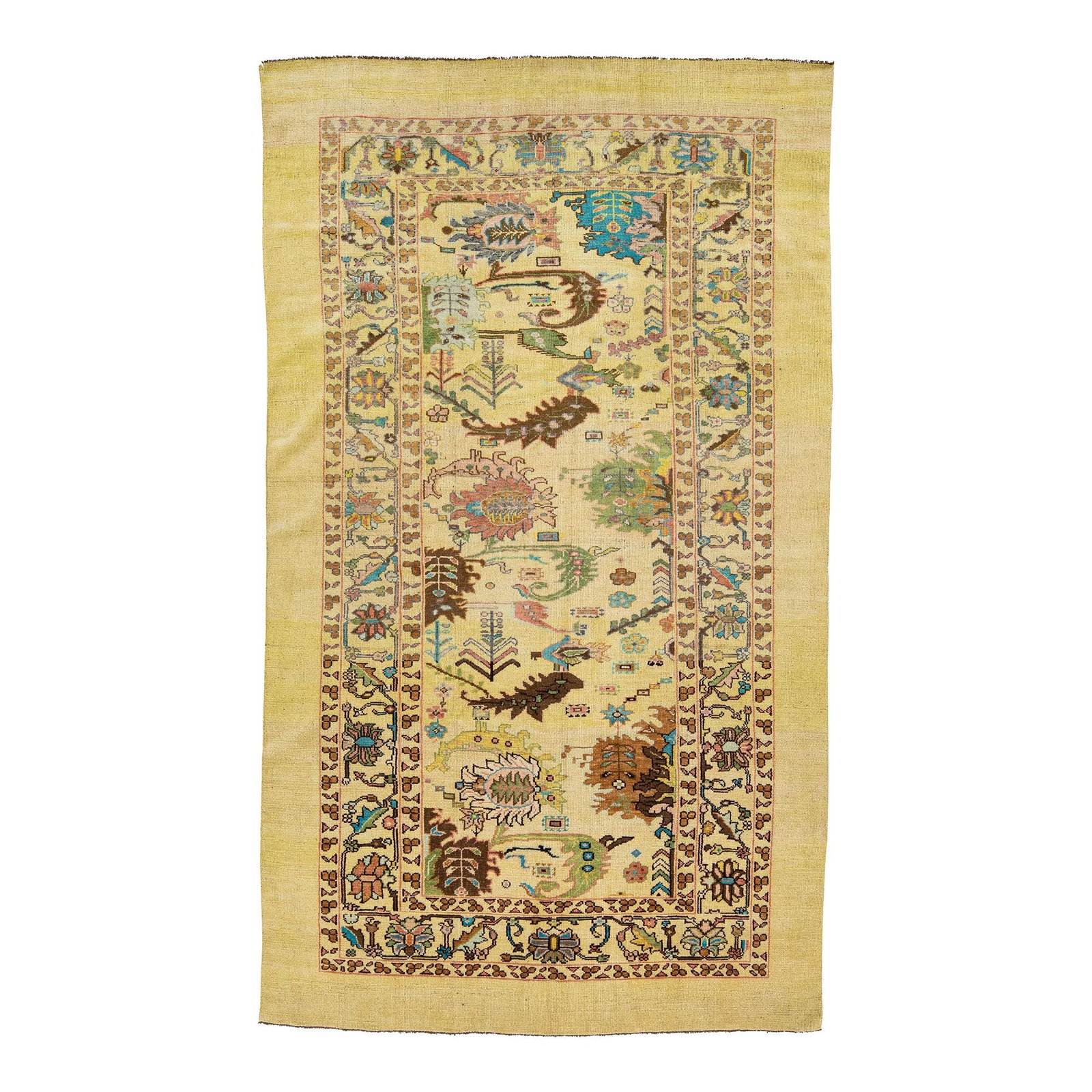 Mid-Century Modern Beige Floral Handmade Wool Area Rug 6'10 x 11'10 (1 of 8)