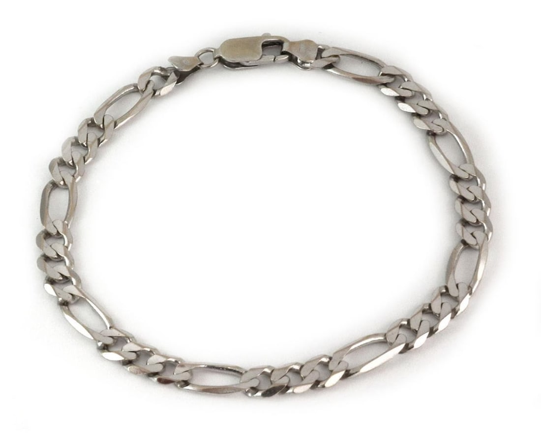 Vintage 14k White Gold Figaro Link Bracelet 8.25 Inch (1 of 3)