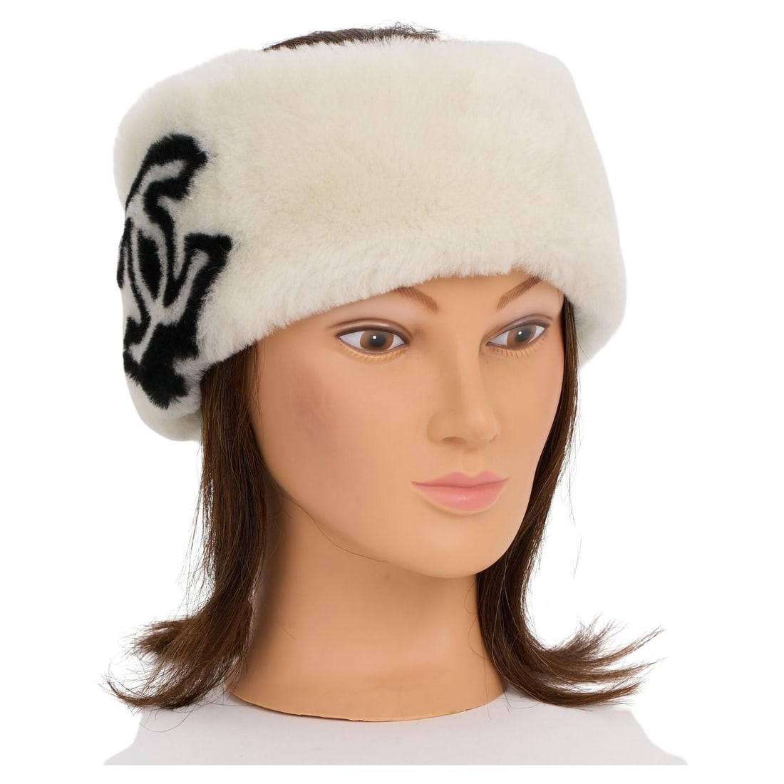 Chanel White Shearling Headband with Black CC Logo (1 of 6)