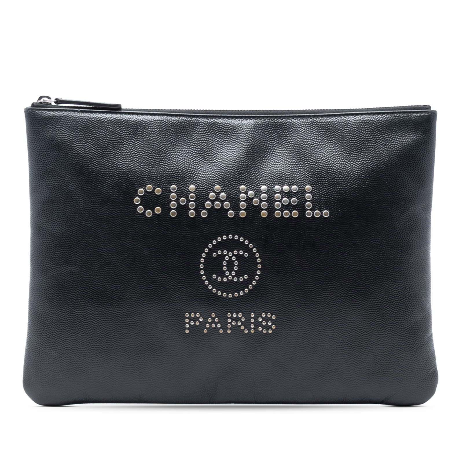 Chanel Deauville Medium Studded Black Leather O Case Clutch Bag (1 of 7)