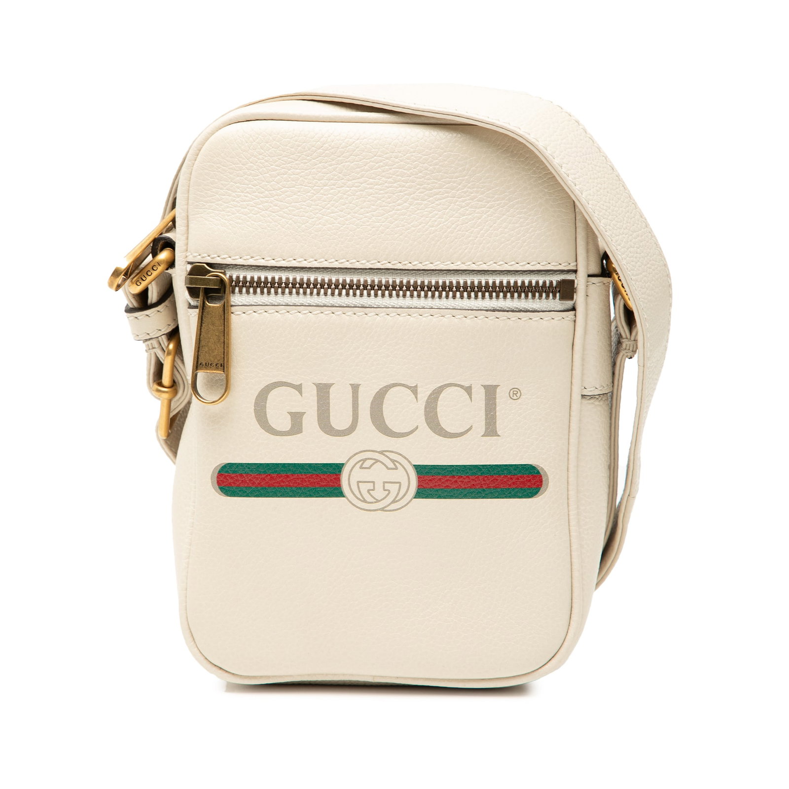 Gucci Mini Grained Calfskin Logo Crossbody Bag White Leather (1 of 7)