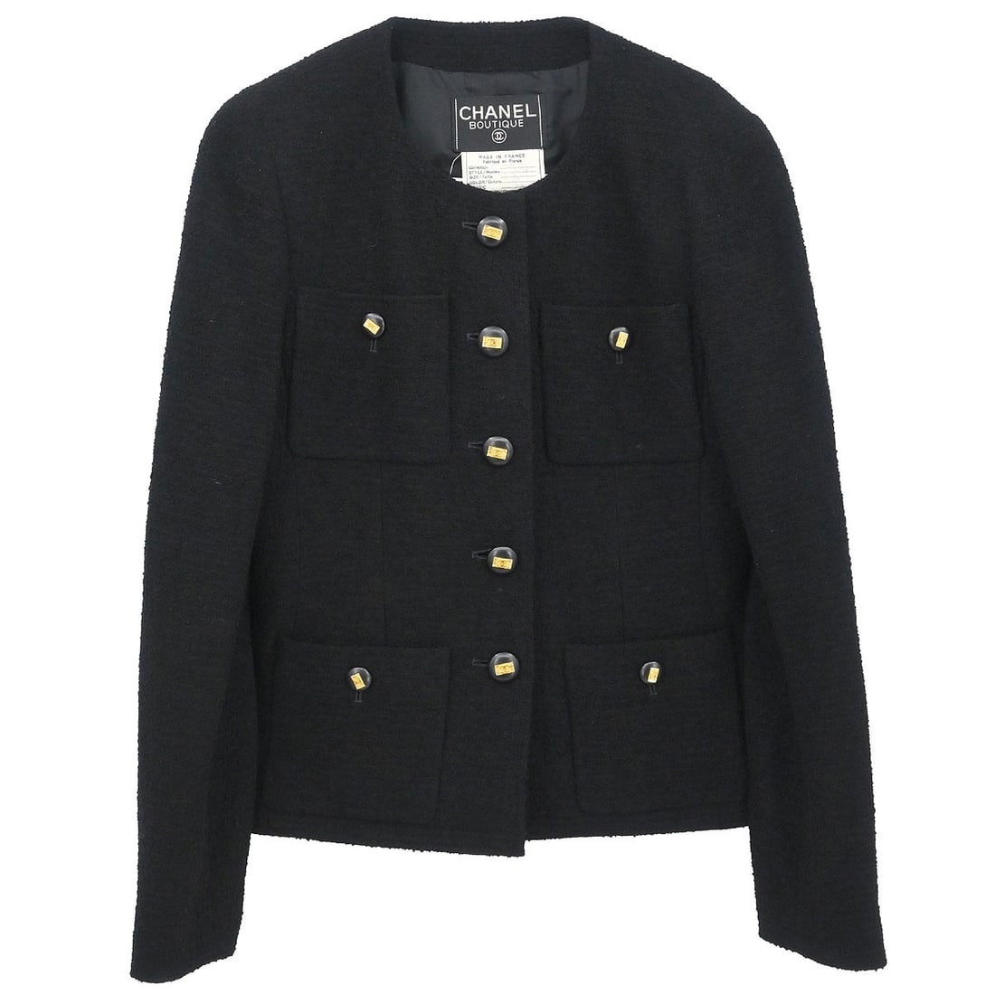 Black Collarless Wool Blend Jacket by Chanel Size 36 (1 of 11)