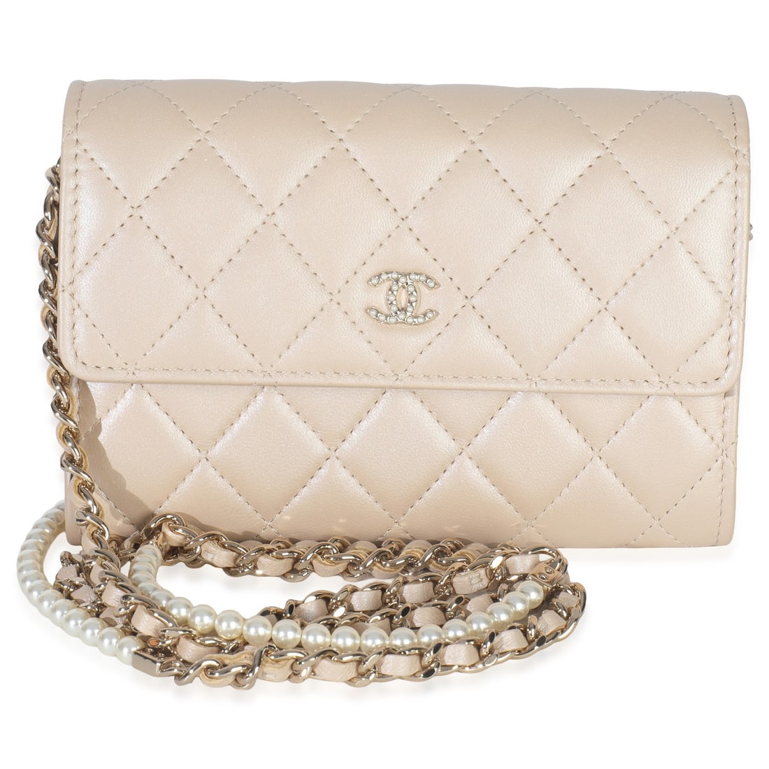 Paris Hamburg Pearl Chain Clutch Beige Iridescent Quilted Lambskin by Chanel (1 of 8)