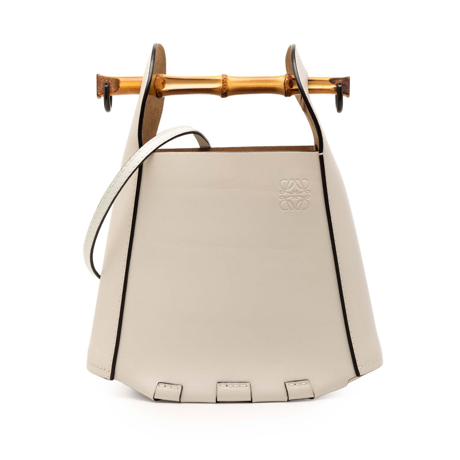 Loewe Calfskin Bamboo Handle White Leather Bucket Bag with Strap (1 of 8)