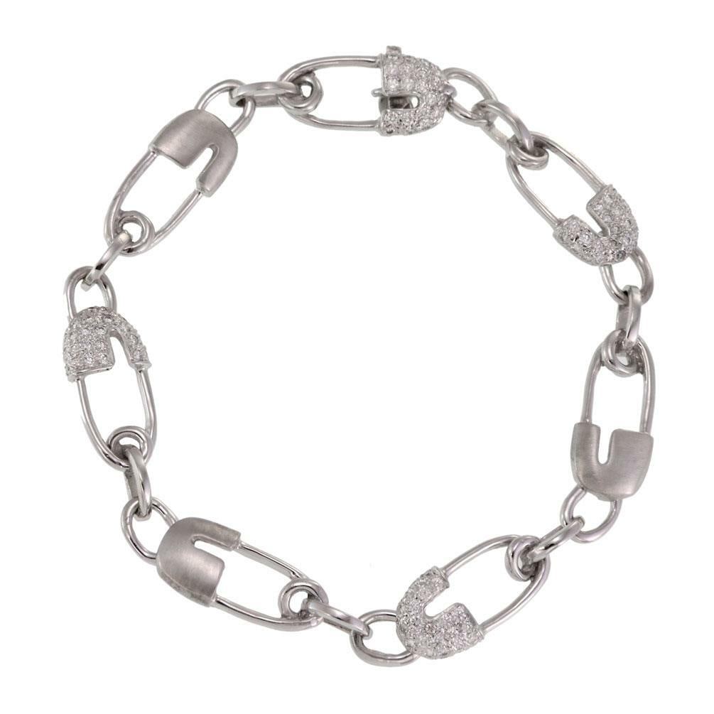Elegant 18k White Gold Safety Pin Diamond Bracelet 1.50ct 1998 (1 of 4)