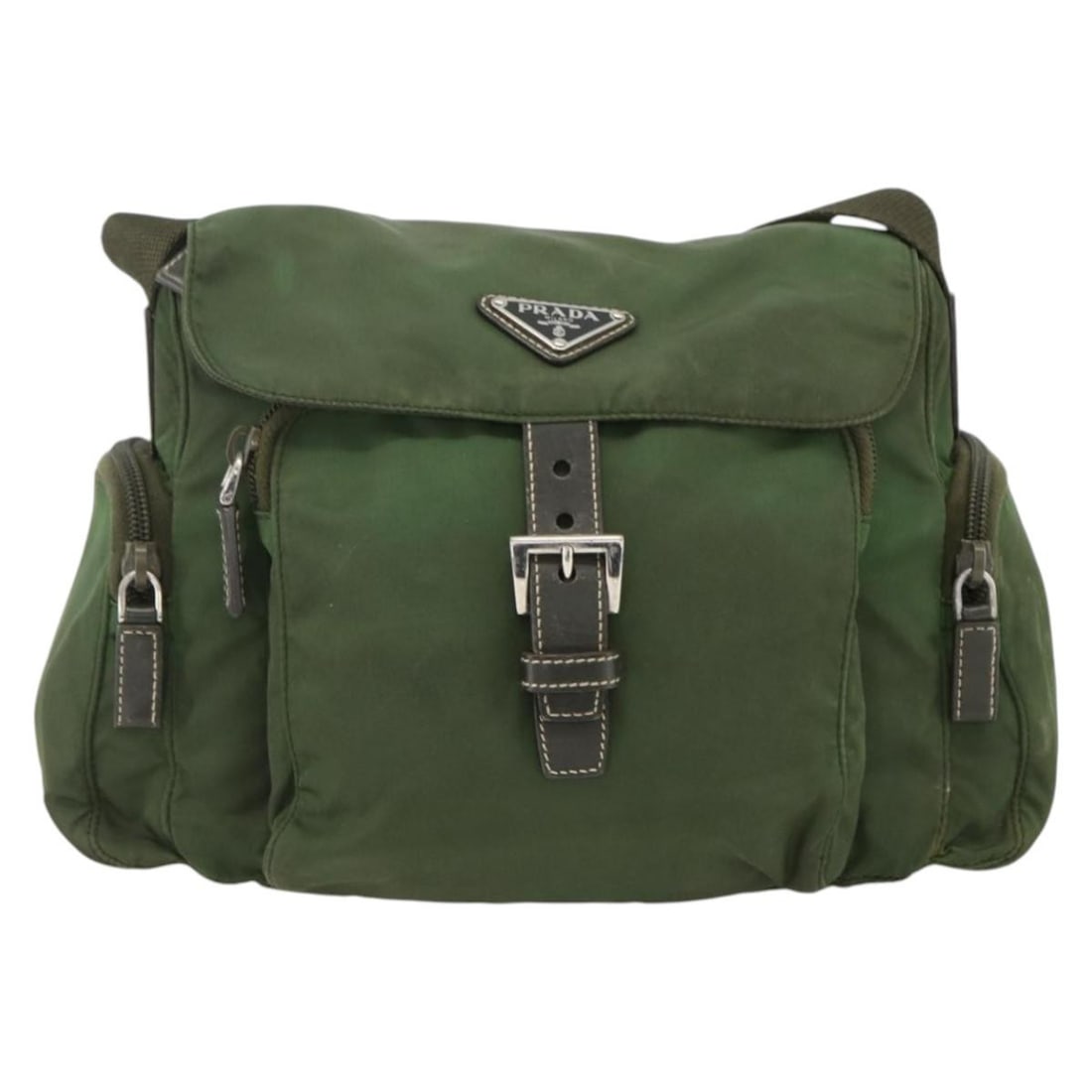Prada Tessuto Khaki Nylon Messenger with Side Pockets and Flap (1 of 18)