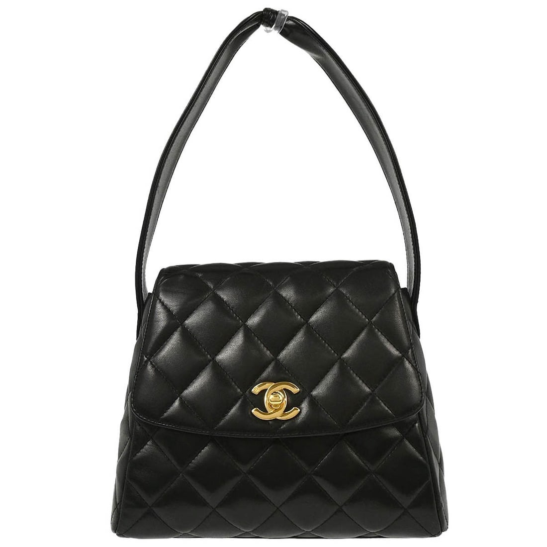 Chanel CC Small Black Lambskin Top Handle Bag with Logo Accent: Chanel CC Small Black Lambskin Top Handle Bag with Logo Accent This Chanel black lambskin top handle bag is crafted from premium lambskin leather and features the iconic Chanel logo accent. Designed i