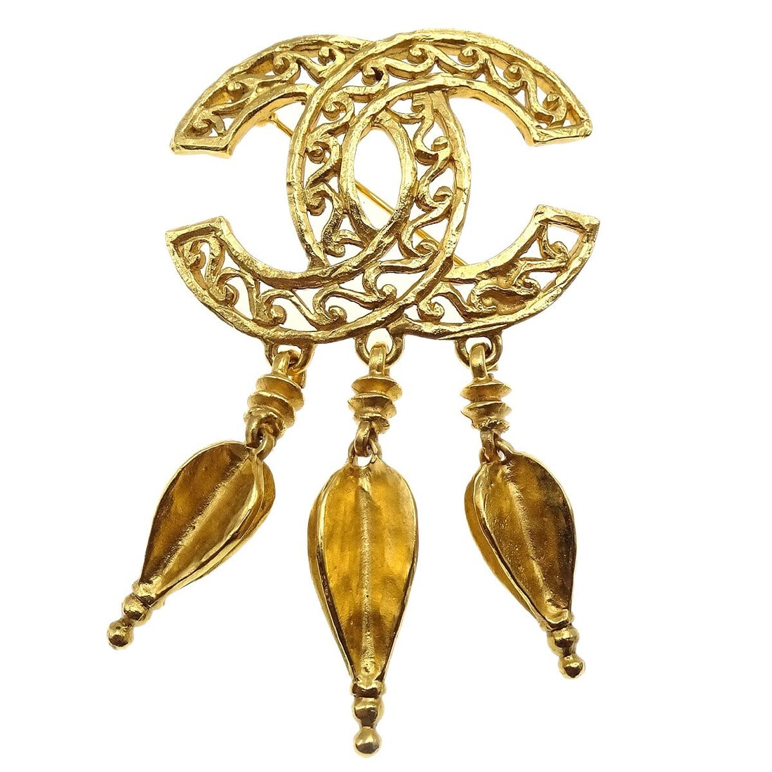 Chanel 95A Gold Fringe Brooch Pin Elegant Accessory: Chanel 95A Gold Fringe Brooch Pin Elegant Accessory Elevate your style with this stunning Chanel Fringe Brooch Pin, crafted in a luxurious gold-tone finish. This exquisite piece features a chic fringe