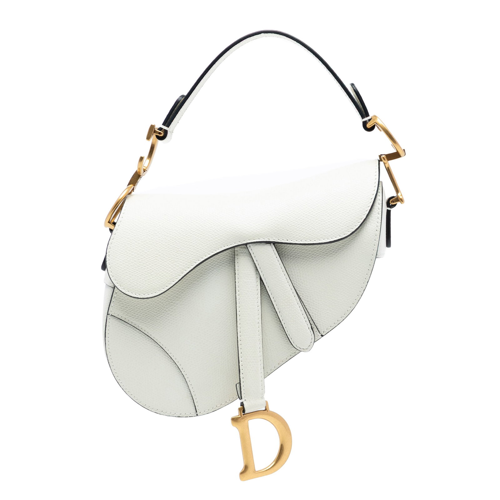 White Dior Mini Saddle Bag in Grained Calfskin Leather (1 of 8)