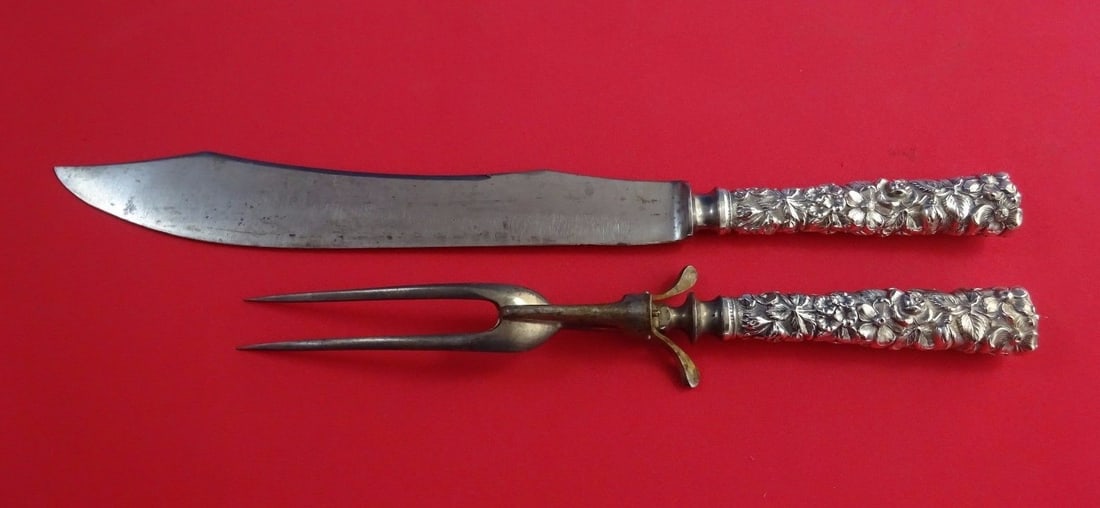 Jenkins and Jenkins Sterling Silver Repousse Roast Carving Set 2pc 14in (1 of 1)