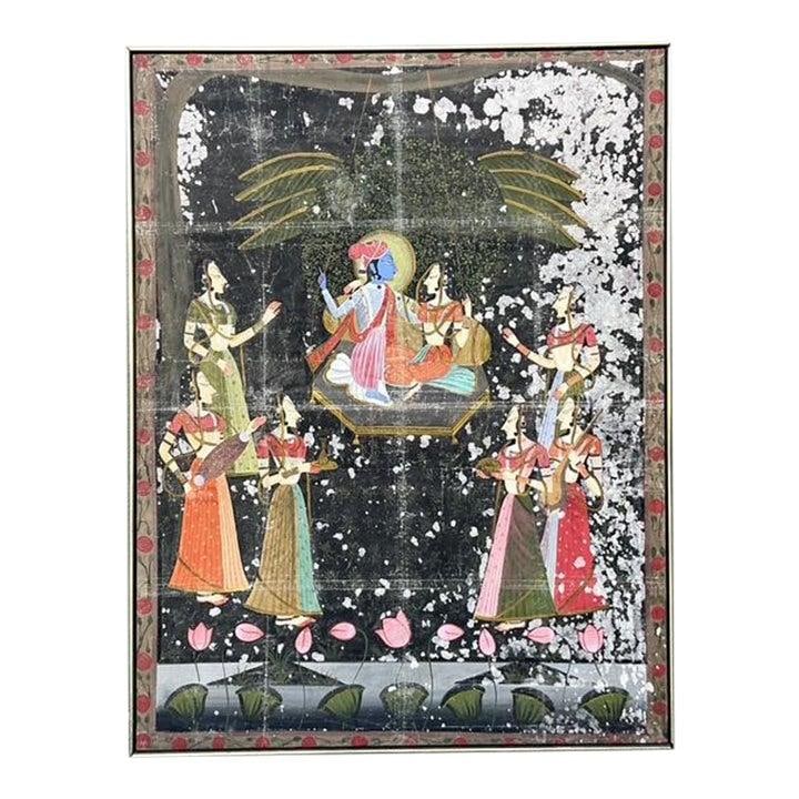 Large Distressed Indian Pichwai Gouache Textile Depicting Krishna and Radha (1 of 8)