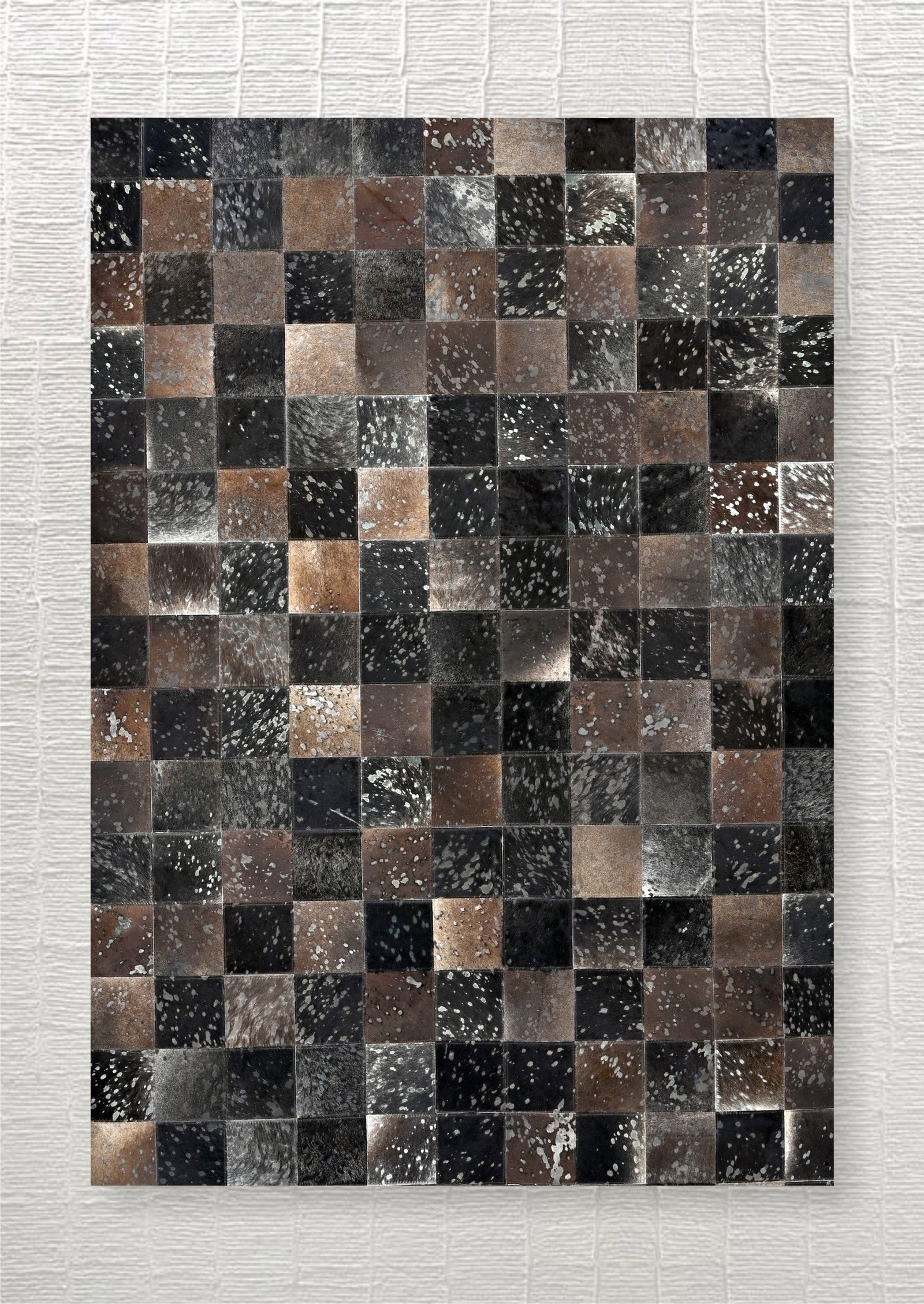 Modern Earth Tone Geometric Square Cowhide Leather Rug 3FT x 5FT (1 of 1)