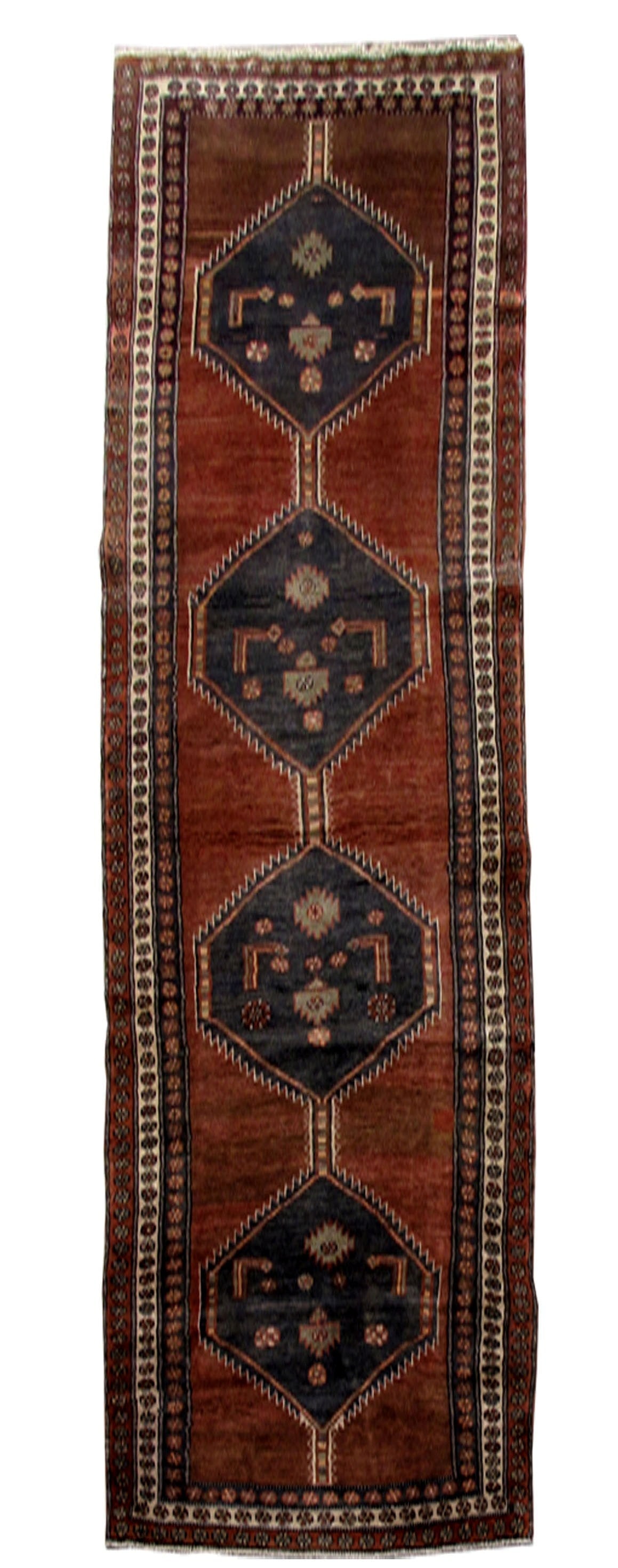 Handmade Persian Ardebil Runner Rug 3'9" x 12'10" Red Brown Wool (1 of 6)