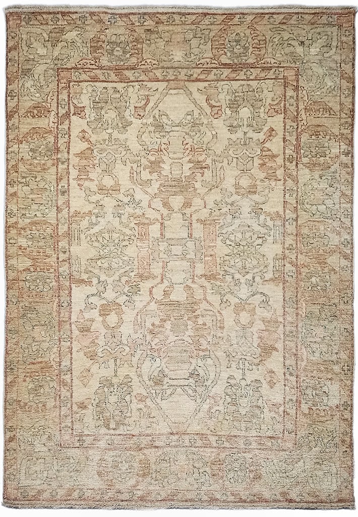 5' x 6.4' Oushak Chobi Peshawar Area Rug Hand-Knotted Wool: 5' x 6.4' Oushak Chobi Peshawar Area Rug Hand-Knotted Wool Free continental US Shipping Transform your living space with this stunning 5' x 6.4' Oushak Rug, a luxurious Chobi Peshawar carpet that radi