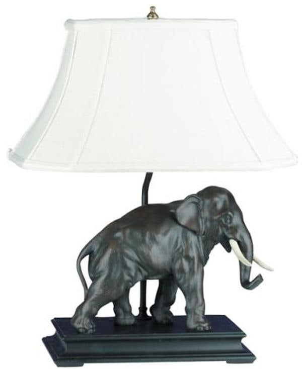 Hand-Painted Bull Elephant Table Lamp White Resin Lodge Style (1 of 1)