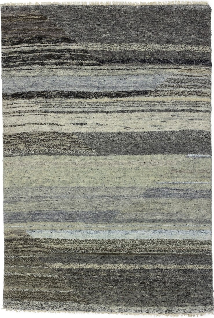 Wool Hand-Knotted Tribal Striped Rug Modern Multicolor 3'11 x 5'10 India: Wool Hand-Knotted Tribal Striped Rug Modern Multicolor 3'11 x 5'10 India This handmade Indo-Gabbeh rug features multicolored stripes in a modern tribal design. Expertly hand-knotted in India from wool