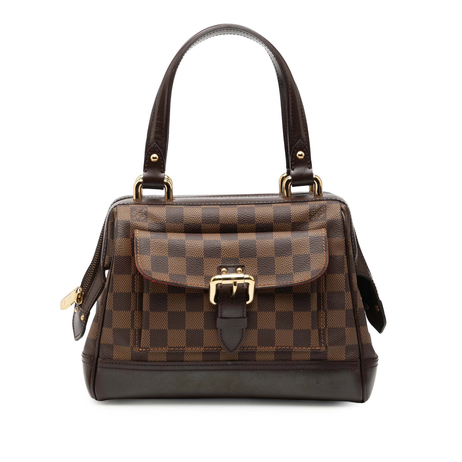 Louis Vuitton Knightsbridge Bag in Damier Ebene Canvas with Leather Trim: Louis Vuitton Knightsbridge Bag in Damier Ebene Canvas with Leather Trim The Louis Vuitton Damier Ebene Knightsbridge bag features a signature Damier Ebene coated canvas body with leather trim, flat l