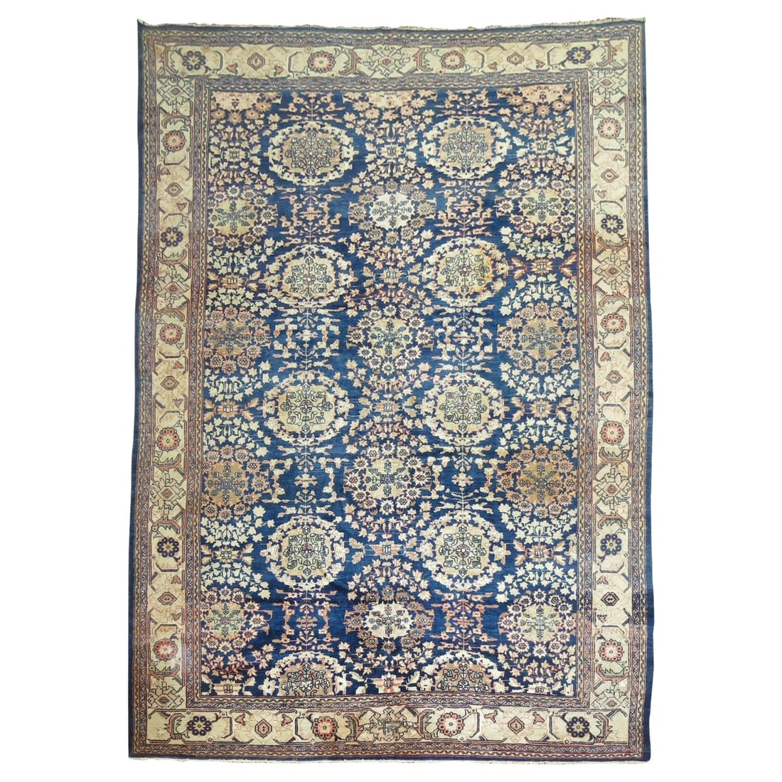 Zabihi Antique Blue Persian Mahal Carpet 106 x 139 Hand-Knotted Wool Sultanabad Iran 1920 (1 of 10)