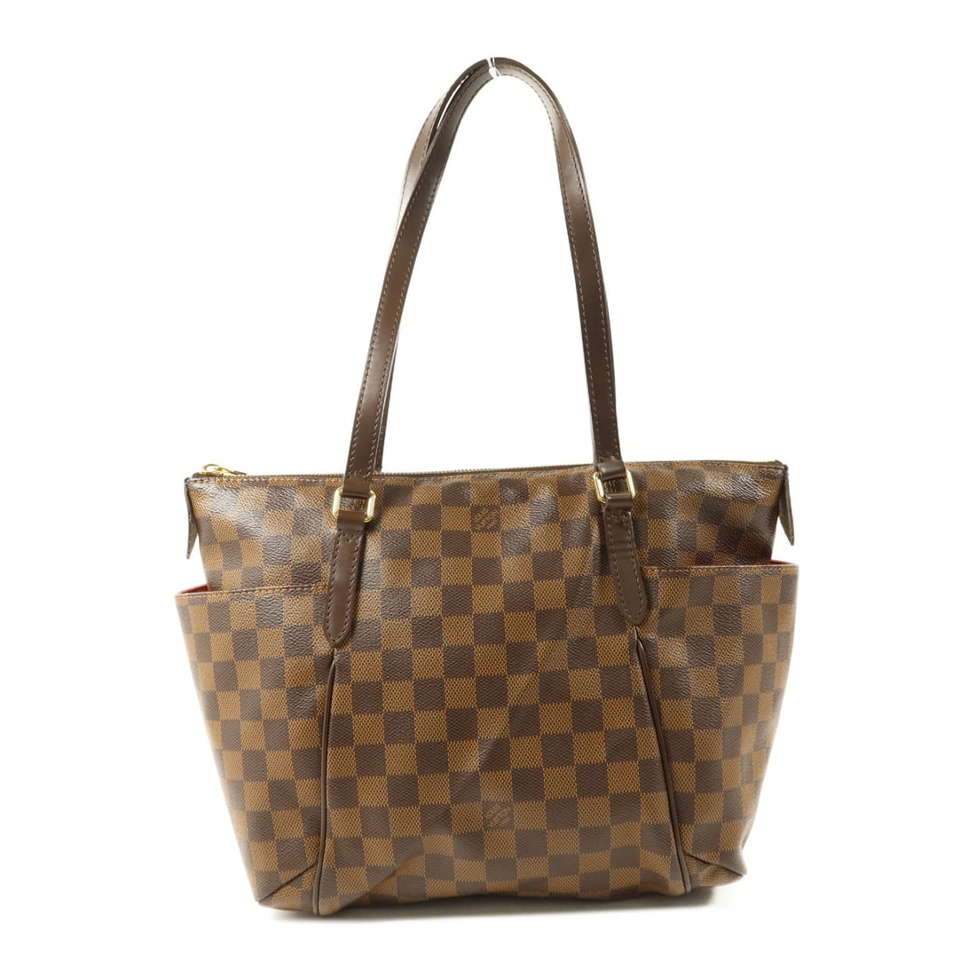 Louis Vuitton Damier Brown Totally PM Tote Bag with Gold Hardware: Louis Vuitton Damier Brown Totally PM Tote Bag with Gold Hardware This Louis Vuitton Totally PM tote bag features a brown Damier pattern in PVC coated canvas. Designed for women, it offers a regular s