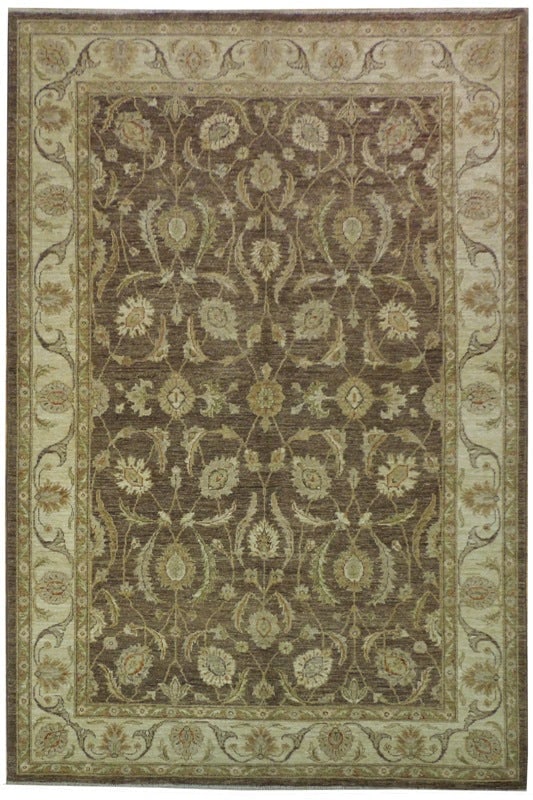 6 x 8.10 Brown Chobi Peshawar Ziglar Hand-Knotted Area Rug: 6 x 8.10 Brown Chobi Peshawar Ziglar Hand-Knotted Area Rug Free continental US Shipping Enhance your home with the 6' x 9' Brown Chobi Peshawar Ziglar Rug, a beautiful blend of timeless elegance and m