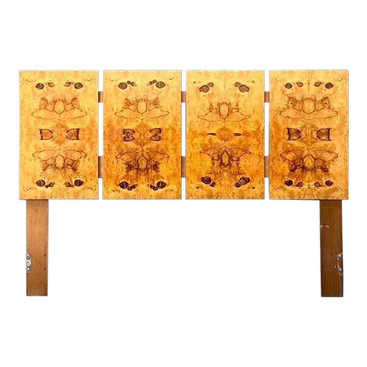 Mid-Century Altavista Burl Wood Full Size Headboard with Book-Matched Panels: Mid-Century Altavista Burl Wood Full Size Headboard with Book-Matched Panels This vintage full-size headboard from Lane Furniture's Altavista collection showcases four book-matched burl wood panels wi