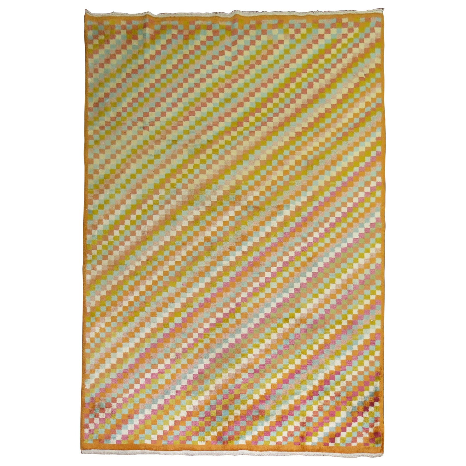 Vintage Turkish Deco Hand-Woven Wool Rug 7'1 x 10'4 from Turkey: Vintage Turkish Deco Hand-Woven Wool Rug 7'1 x 10'4 from Turkey Discover the charm of this vintage Turkish deco rug, beautifully hand-woven from quality wool. This archaistic style rug features a full