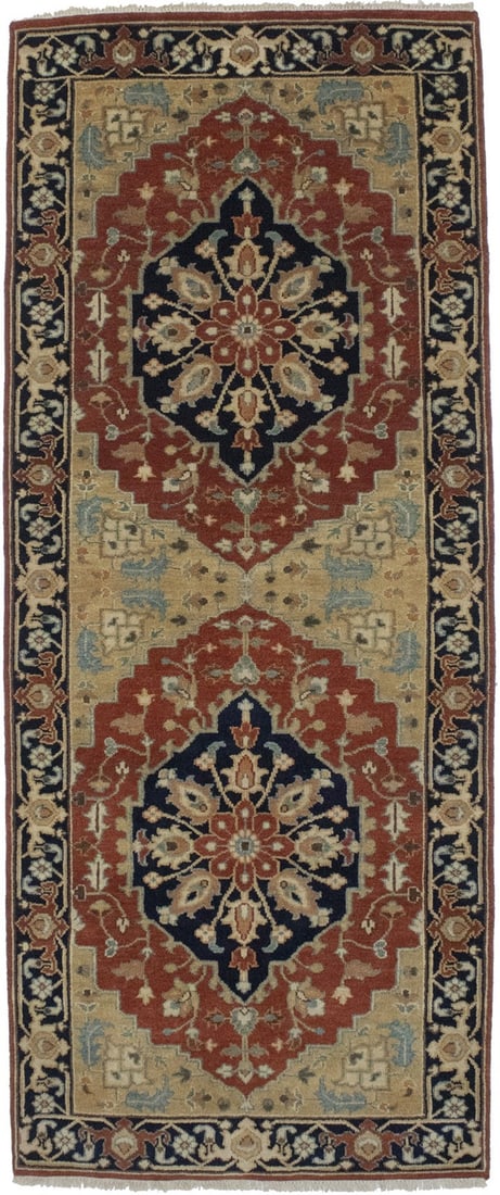 Handmade Heriz Serapi Vintage Runner Rug 4'0 x 9'8 Wool Floral Design: Handmade Heriz Serapi Vintage Runner Rug 4'0 x 9'8 Wool Floral Design Enhance your space with this exquisite Handmade Heriz Serapi Oriental Runner Rug, perfect for adding warmth and character to your