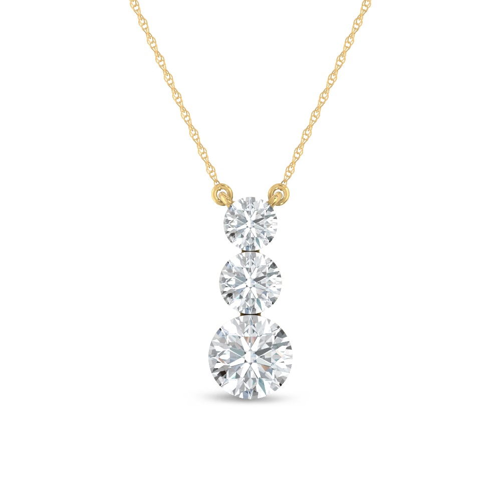 14K Yellow Gold Lab Grown Diamond 1 Ct.Tw. Three Stone Fashion Necklace (1 of 4)