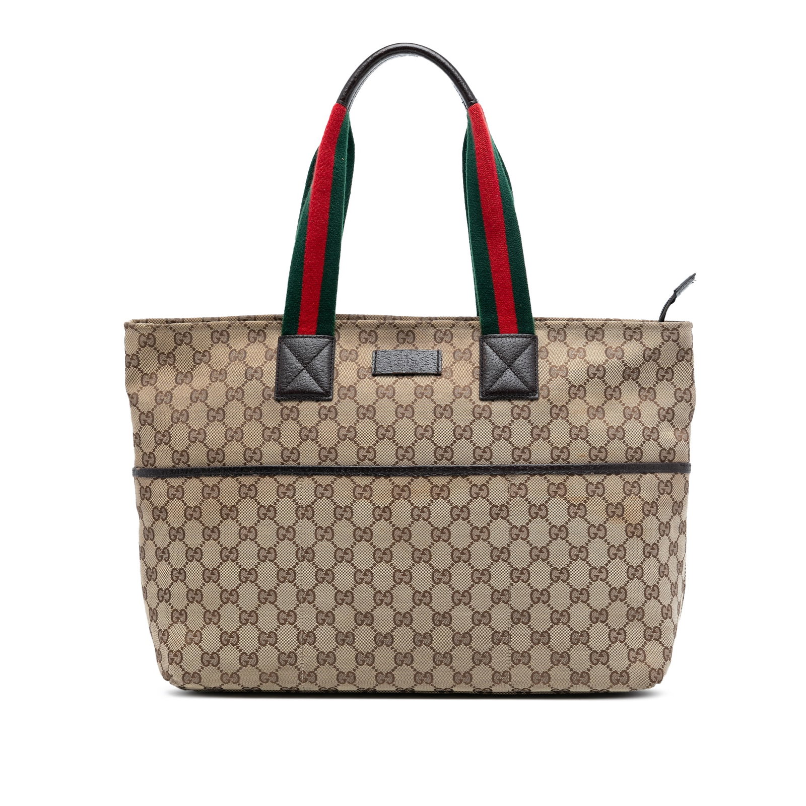 Beige GG Canvas Web Tote Bag by Gucci with Zip Top (1 of 7)
