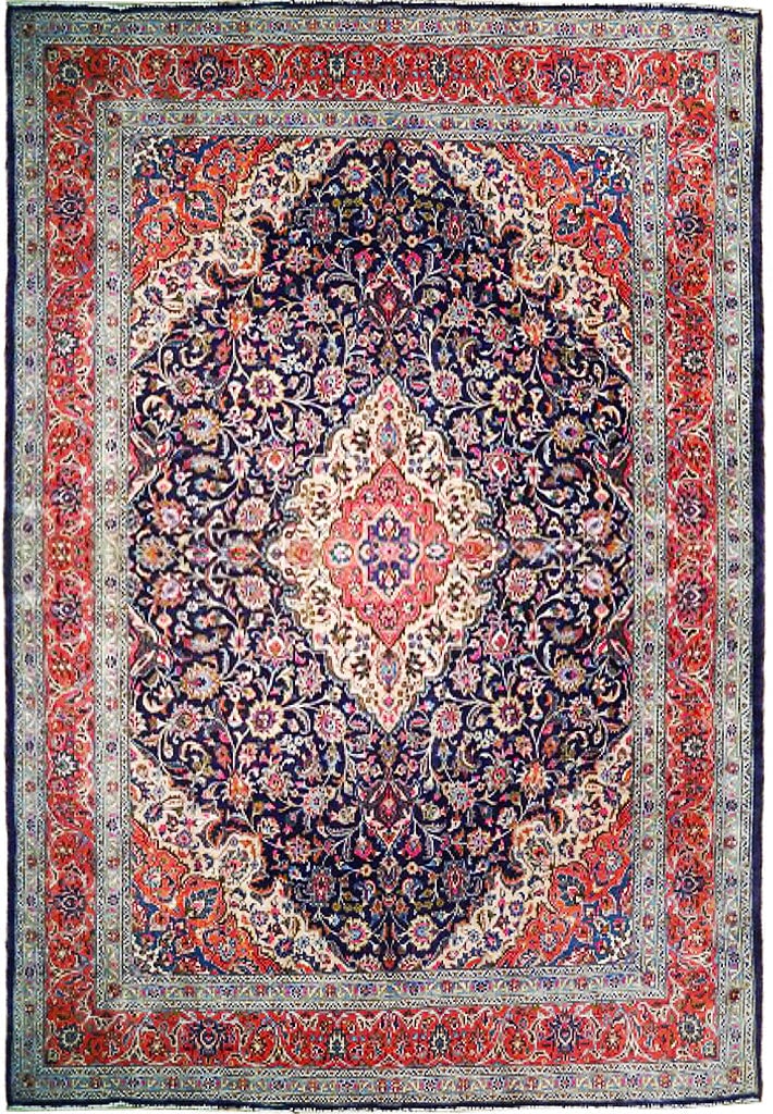 Navy Blue 9.9 x 12.9 Handmade Semi Antique Persian Kashan Rug (1 of 6)