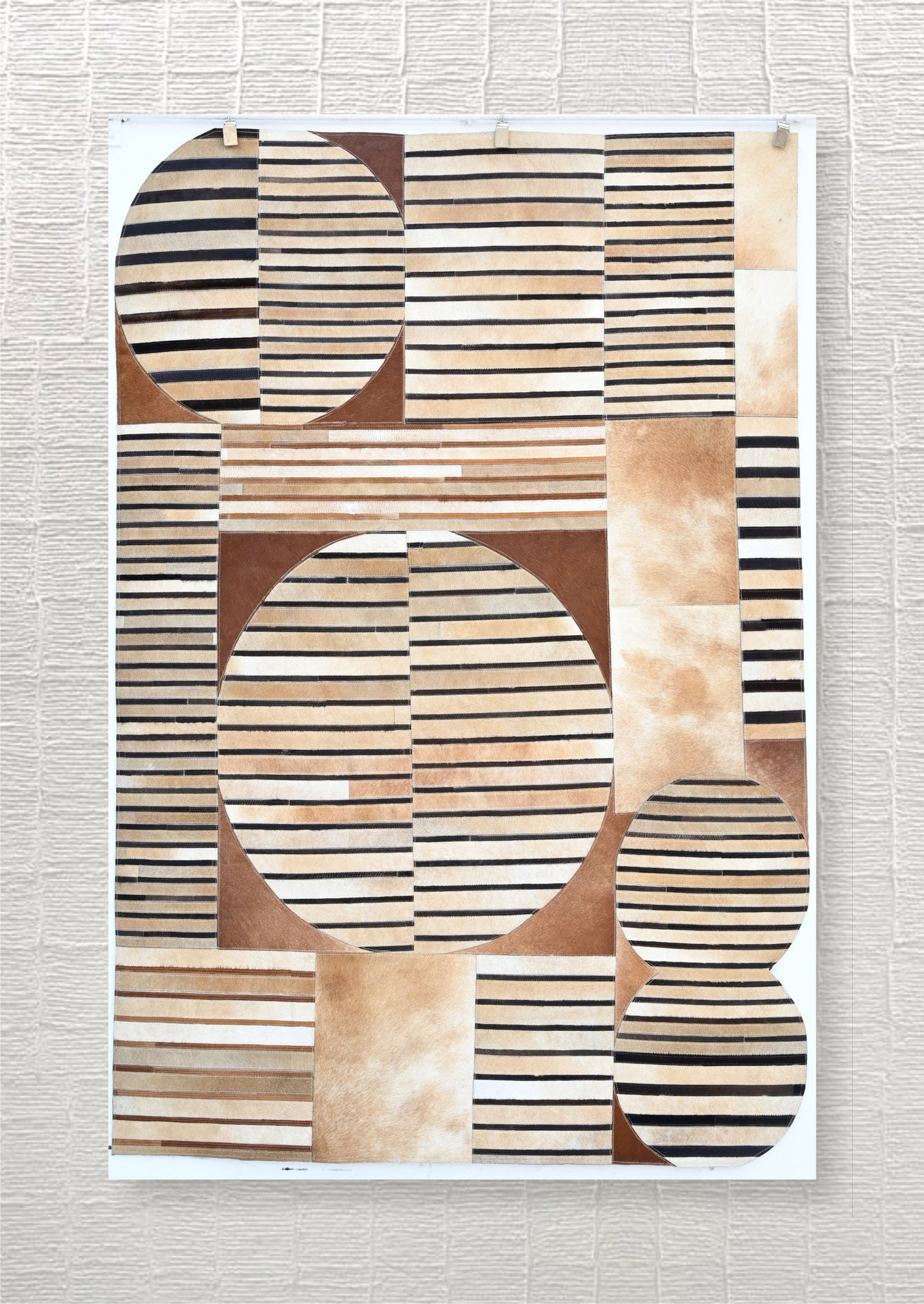 Handcrafted Terracotta Sandstone Geometric Sphere Patchwork Cowhide Leather Rug 3ft x 5ft (1 of 1)