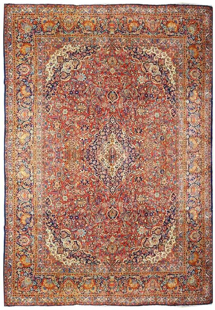 Antique Persian Kashan Rug 8.8 x 11.7 Handwoven 1940s (1 of 9)