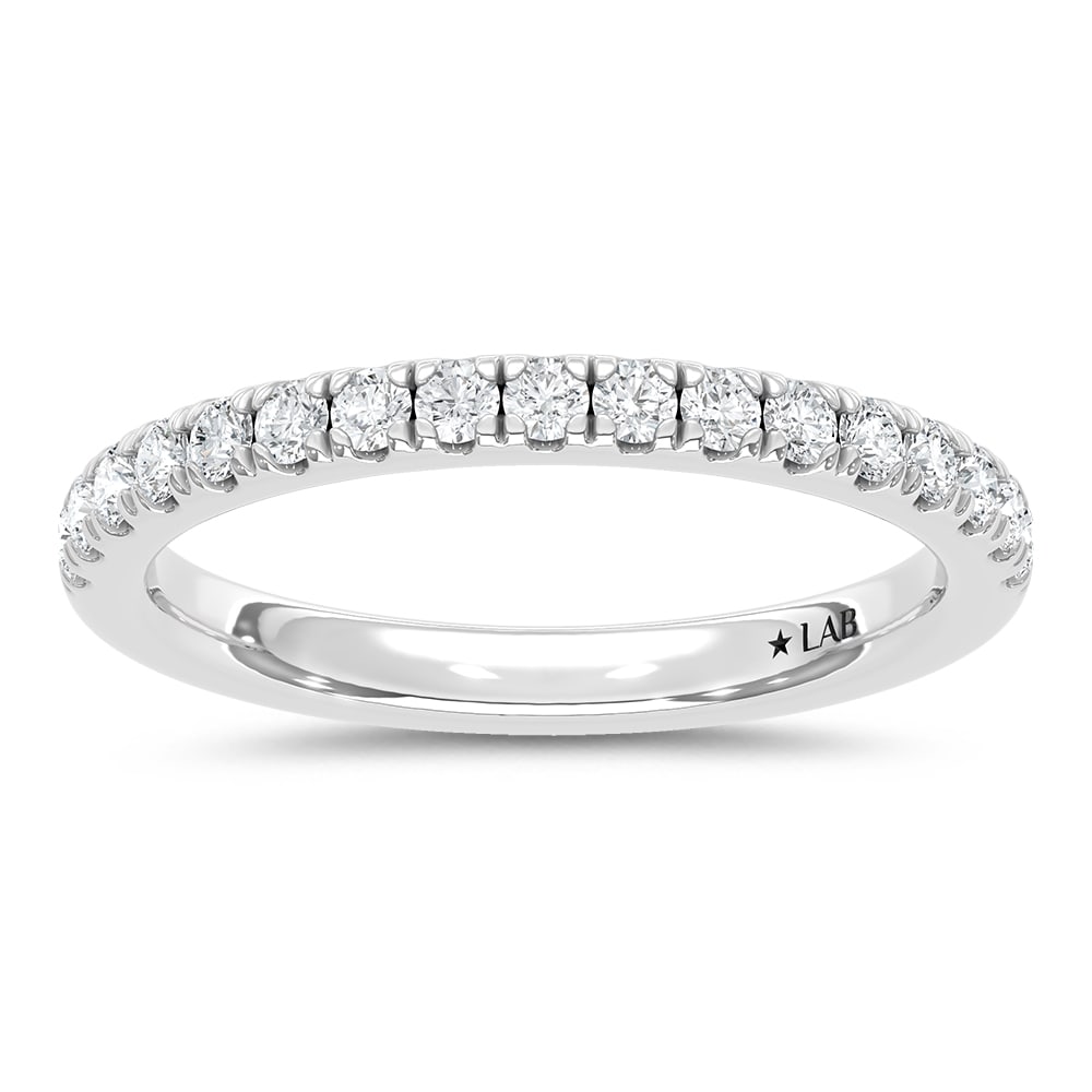 14K White Gold Lab Grown Diamond 3/8 Ct.Tw. Wedding Band: 14K White Gold Lab Grown Diamond 3/8 Ct.Tw. Wedding Band This 14K White Gold Anniversary Band, adorned with 3/8 Ct.Tw. of Lab Grown Diamonds, is a symbol of refined sophistication. The classic white g