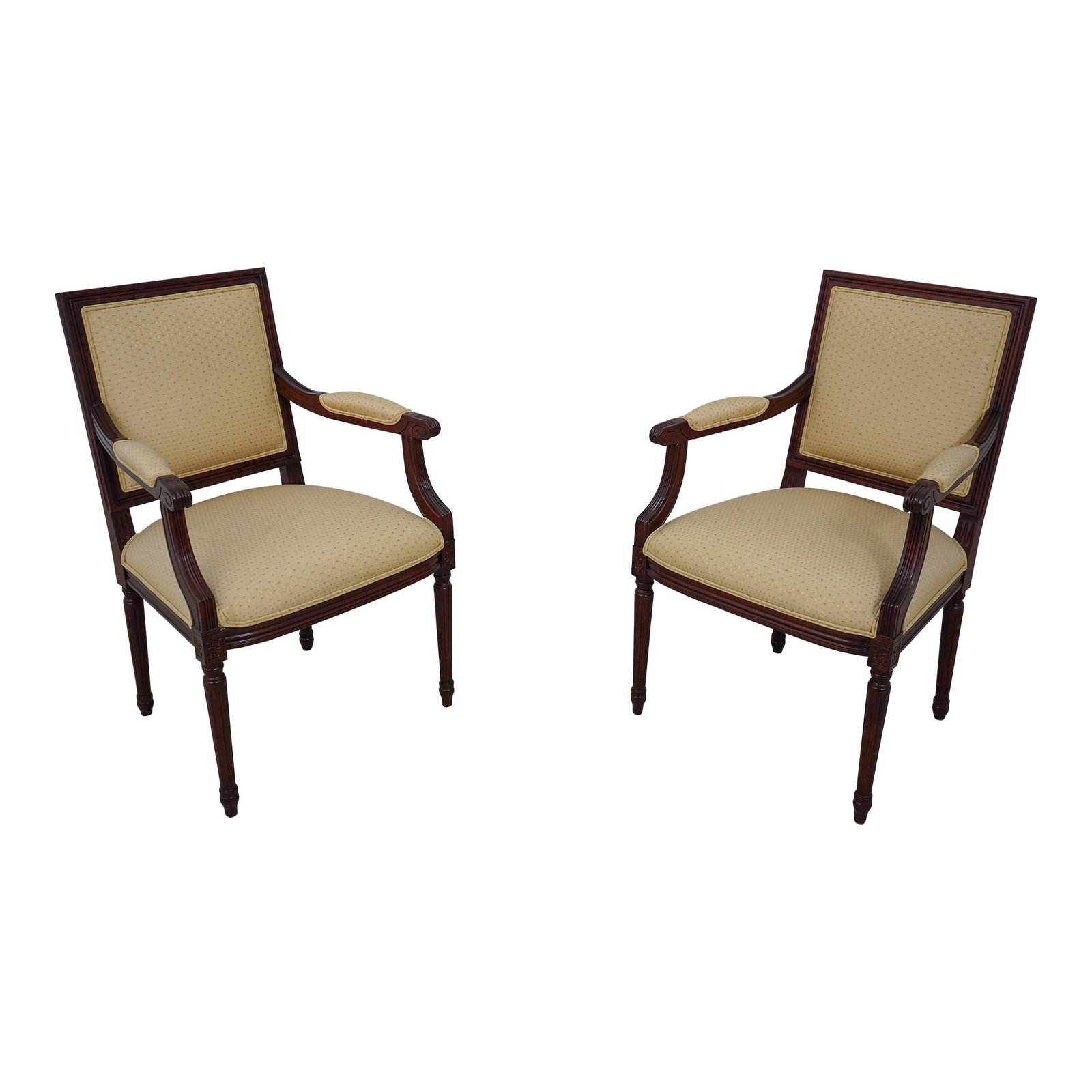 Elegant Pair of Louis XVI Style Upholstered Armchairs Cherry Mahogany Finish (1 of 10)