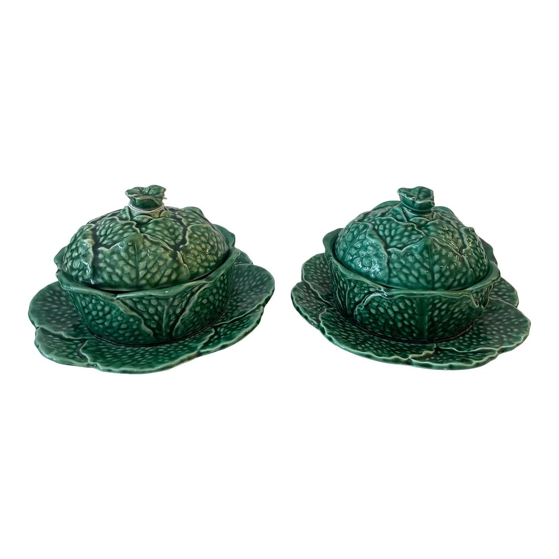 Set of Two French Majolica Green Cabbage Tureens Sarreguemines (1 of 10)