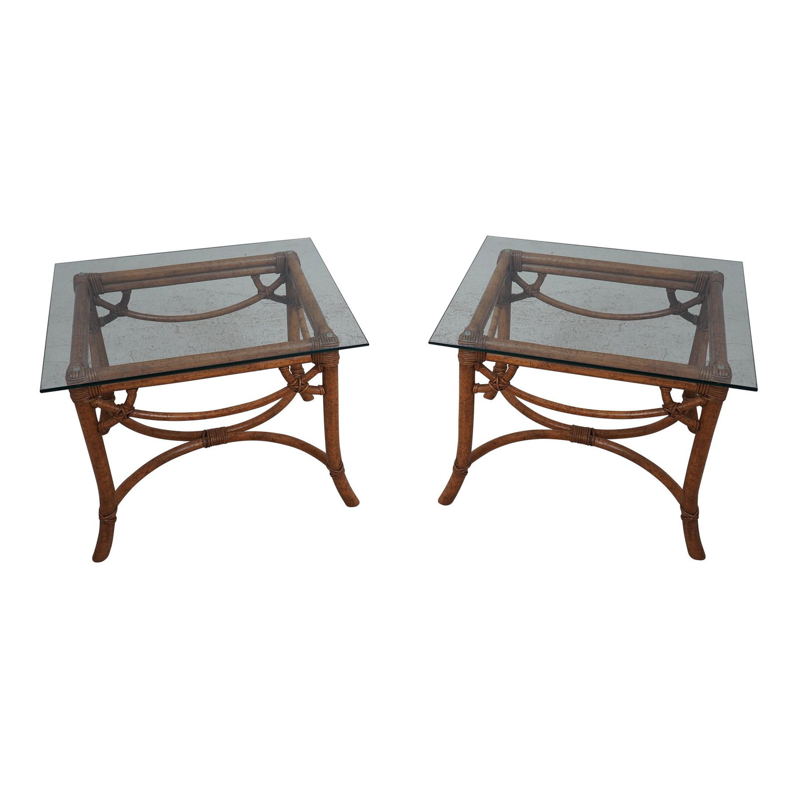 Stylish Pair of Bamboo Base Glass Top Lamp Tables (1 of 10)